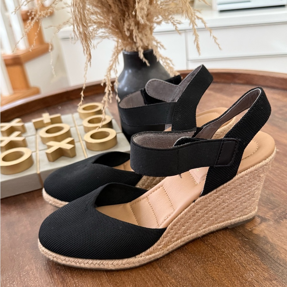 Black Wedge Espadrille Sandals
